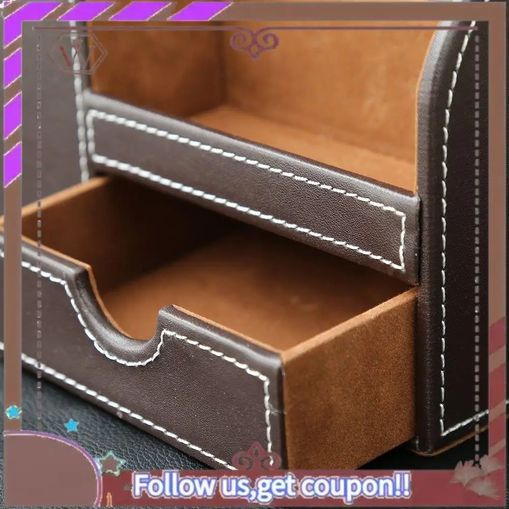 Latest 1Pcs PU Leather Multi-Function Desk Stationery Organizer Storage Box Pen/Pencil,Cell Phone, Business Name Cards Remote Co