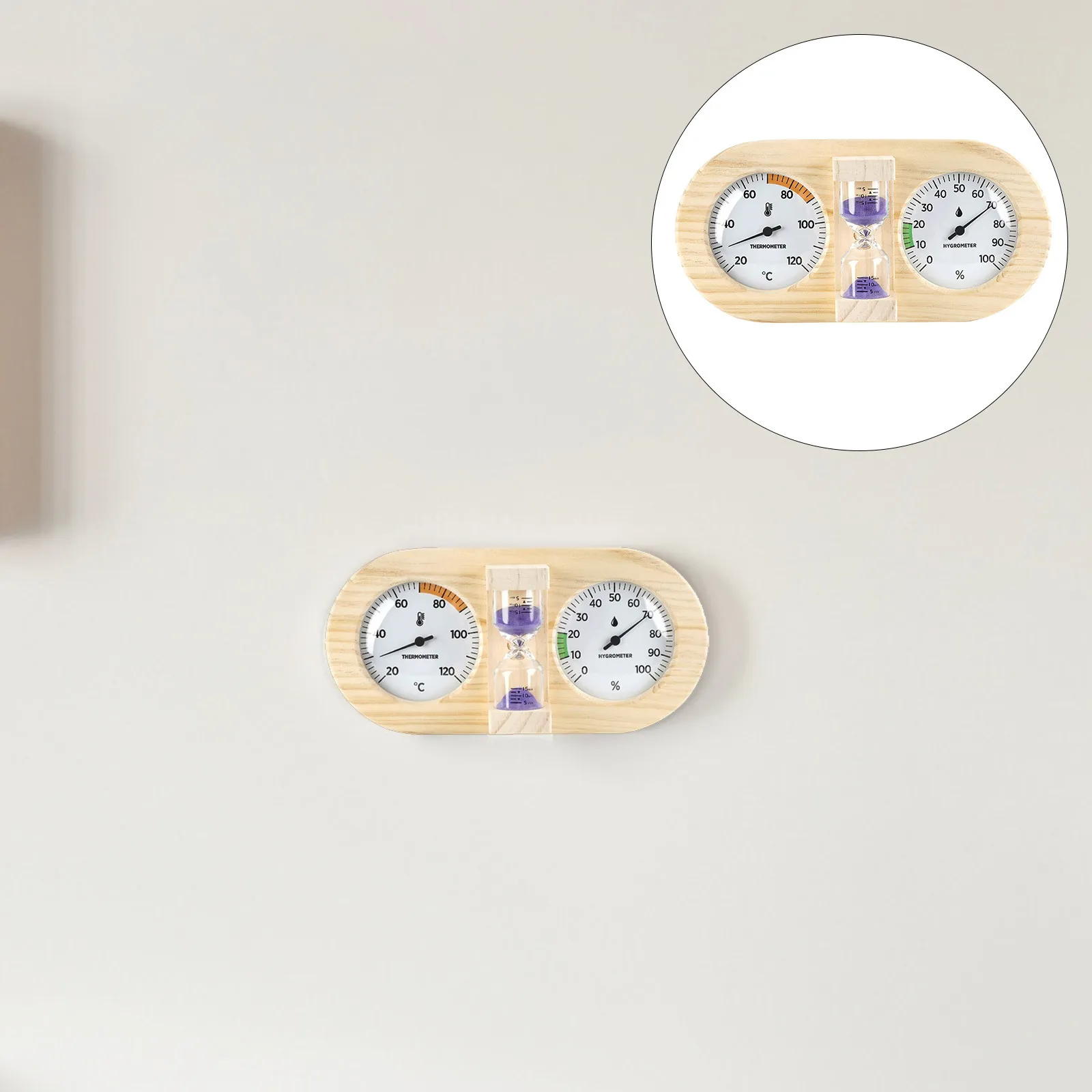 

Wood Hourglass Sauna Timer 15 Minute Sand Clock with Thermometer Hygrometer for Accurate Sauna Room Temperature and Humidity