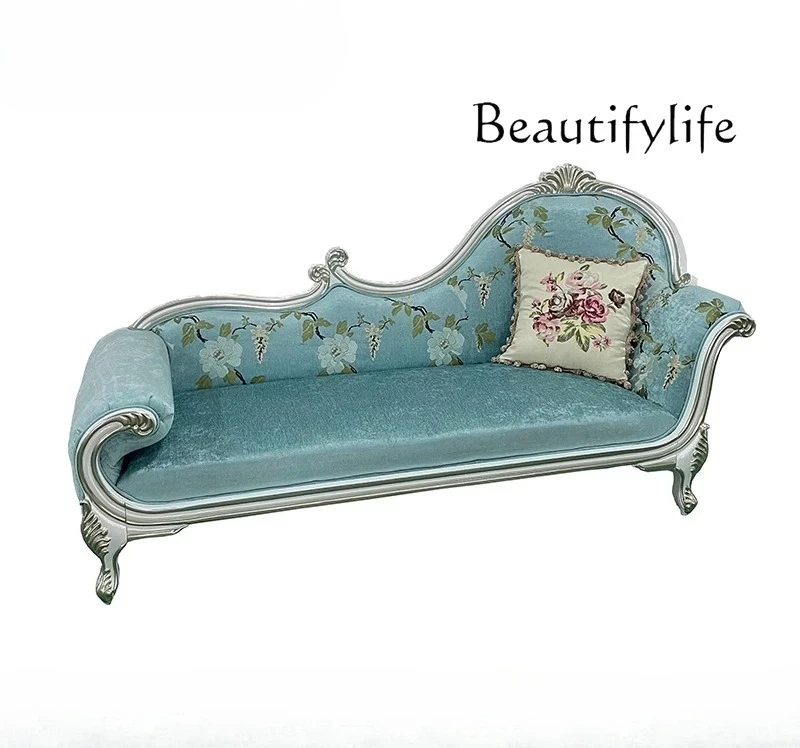 

French fabric princess style palace luxury solid wood beauty couch neoclassical bedroom recliner lazy chair