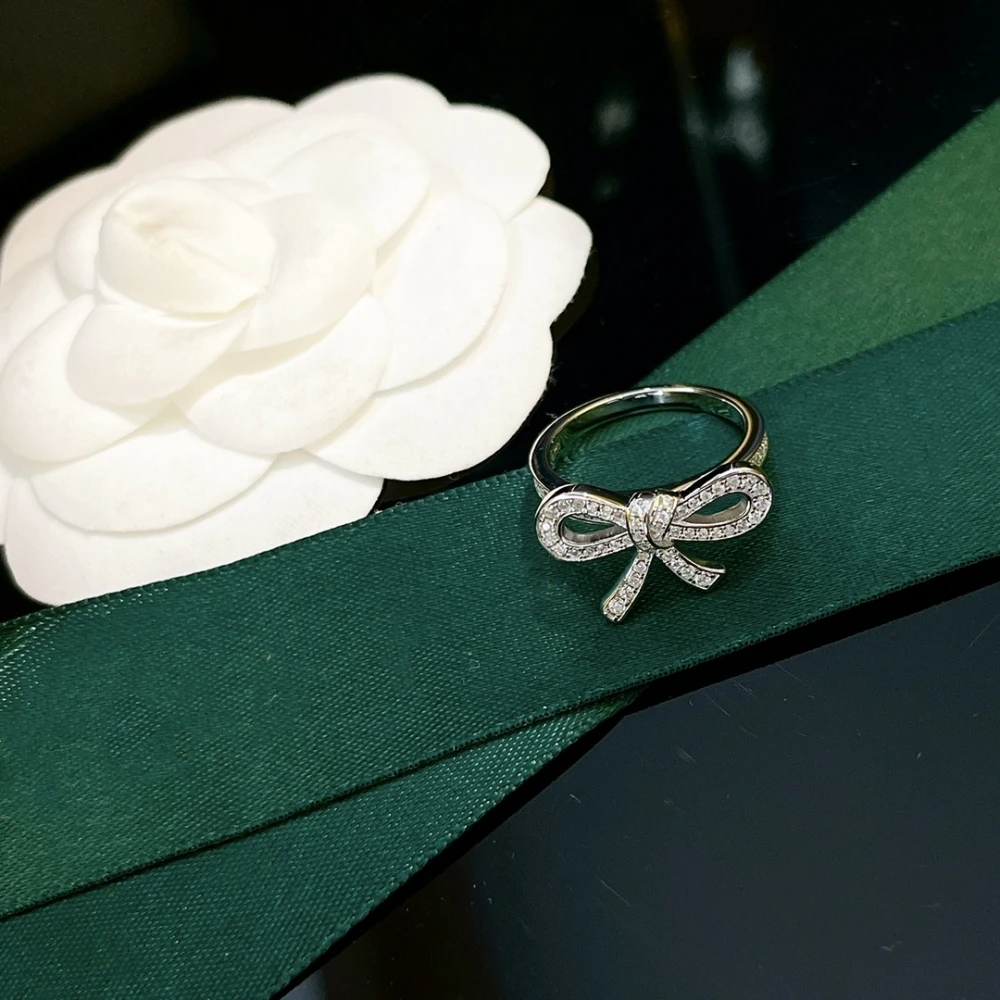 S925 Sterling Silver Bow Ring Size Complete Simple Delicate Sweet Romantic Versatile Matching