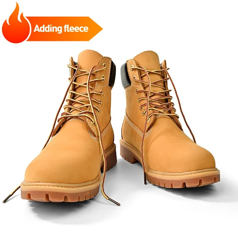 Botas altas para hombre, zapatos de cuero para hombre, moda de invierno, zapatos cálidos de felpa, zapatillas de deporte para exteriores, botines antideslizantes con cordones para hombre