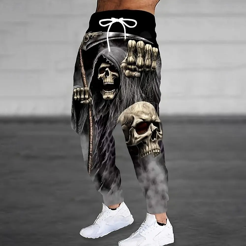 2025 أزياء الهالوين الجماجم الرجال جيوب جانبية مطاطا الرباط Sweatpants ركض السراويل بناطيل كاجوال الشارع خريف شتاء