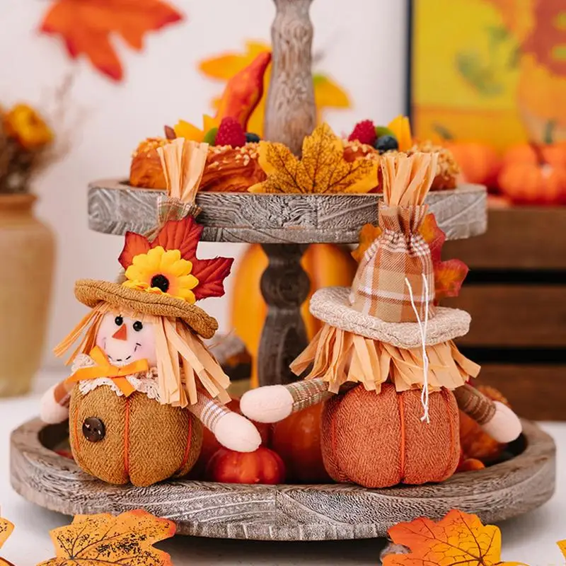 Thanksgiving Gnomes 2 Pcs Autumn Gnome Decor Handmade Fall Harvest Faceless Dwarf Plush Dolls with Maple Leaves Thanksgiving