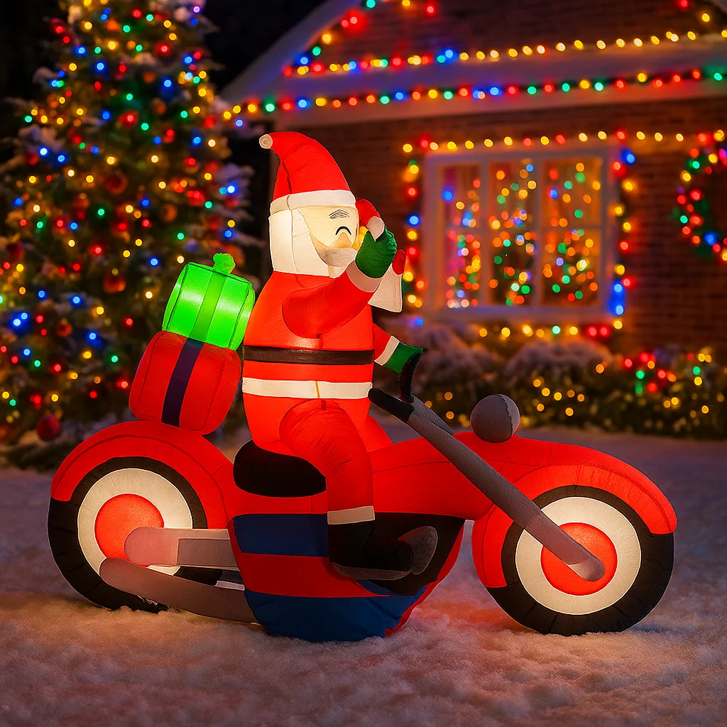 1,8 M/5,9 pies inflable Santa en motocicleta luces de Navidad LED hogar vacaciones iluminación decoración patio suministros de Navidad decoración al aire libre