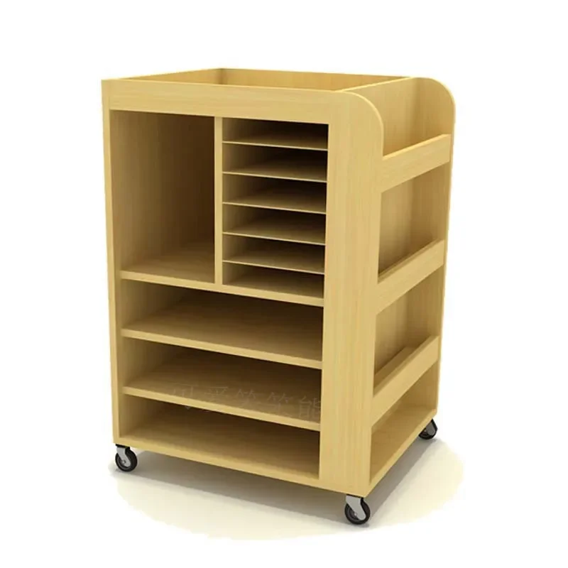 Mobile art station art room solid wood drawing paper storage cabinet art room finishing rack painting table