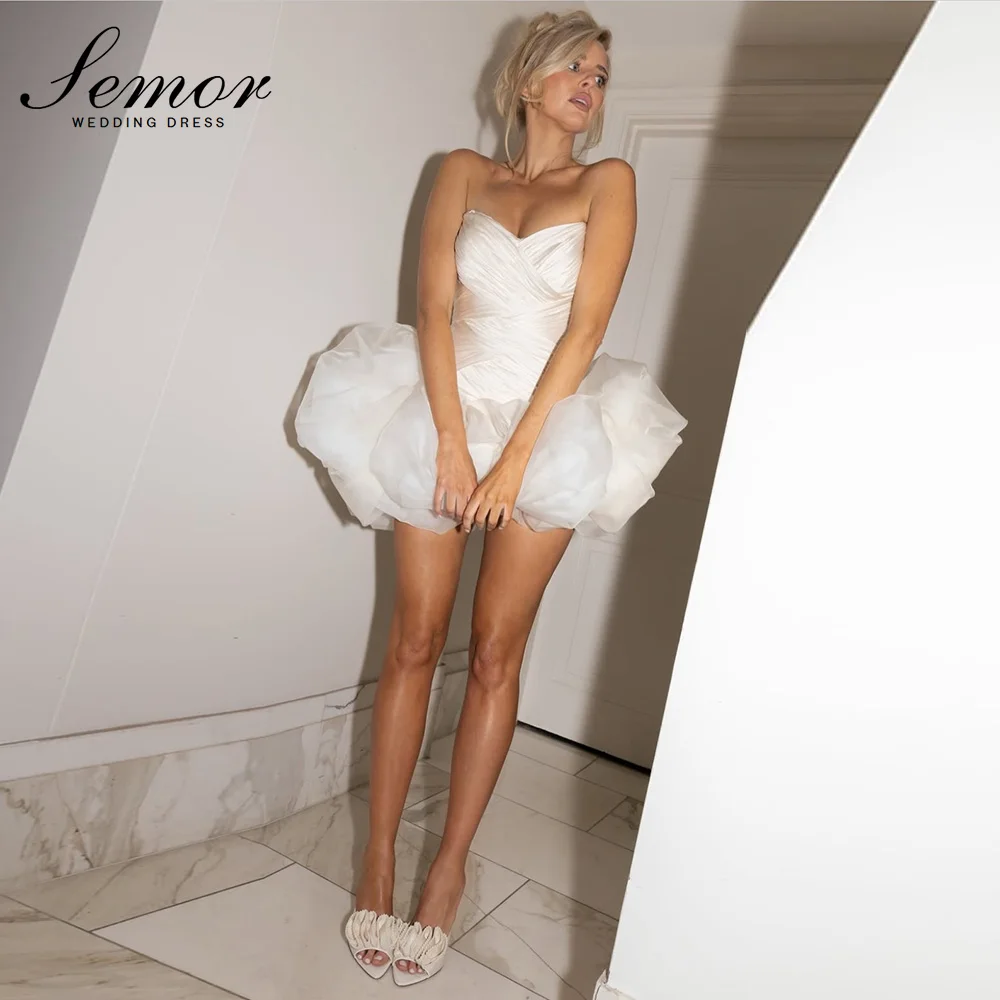 Semor Chic A-Line Pleat Mini Wedding Dresses Elegant Sweetheart Collar Sleeveless Pleat Brides Gown Customized 2026 Puffy Skirt