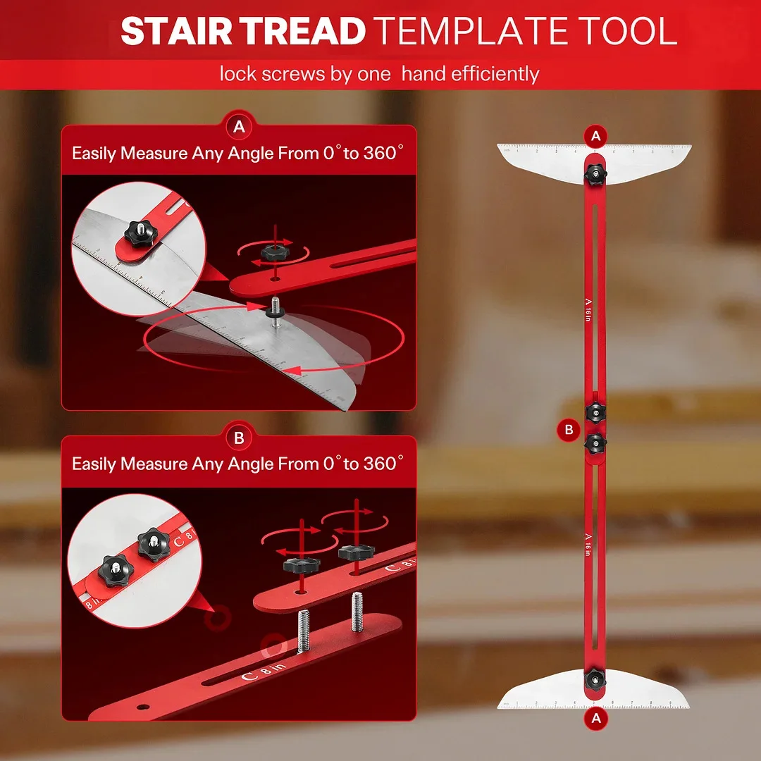 Stair Tread Template Tool Precision Stair Tread Jig for Risers and Treads Aluminum Stair Guide, Measuring Tool, Step Gauge