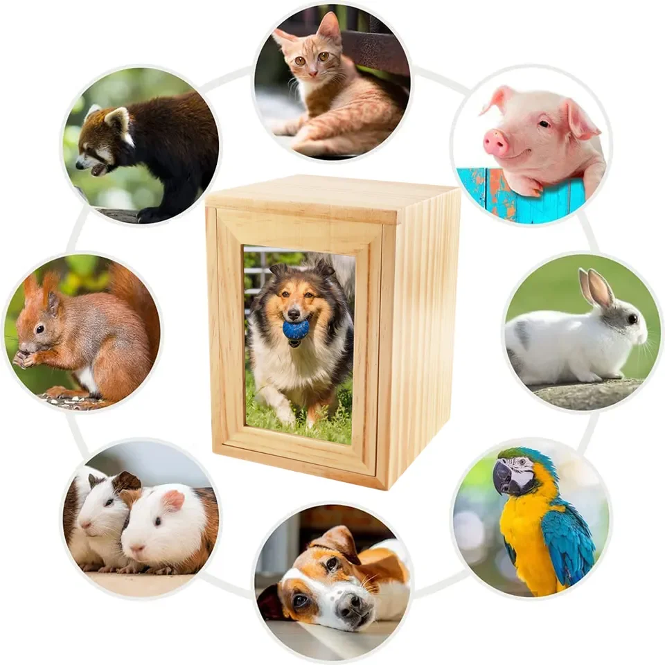 Wooden Pet Memorial Urn with Picture Frame, Personalized Cremation Urns for Dogs and Cats, Memorial Gift