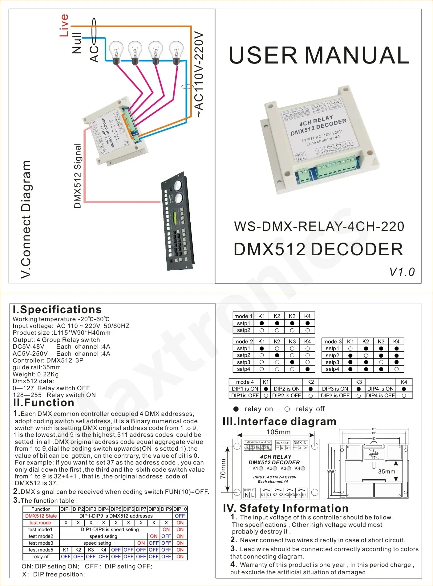 Imagem -05 - Luzes Led Strip com Controlador Decodificador de Relés Dmx512 Rgb ac 110220 v Dx-relay3ch 4ch-220 v Novo