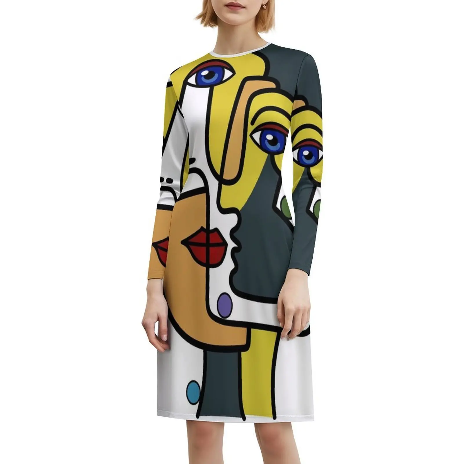 التكعيبية هندسية غريبة امرأة صورة الفن مثير عطلة فستان للنساء شاطئ حفلة عيد ميلاد فستان قصير مجردة التكعيبية