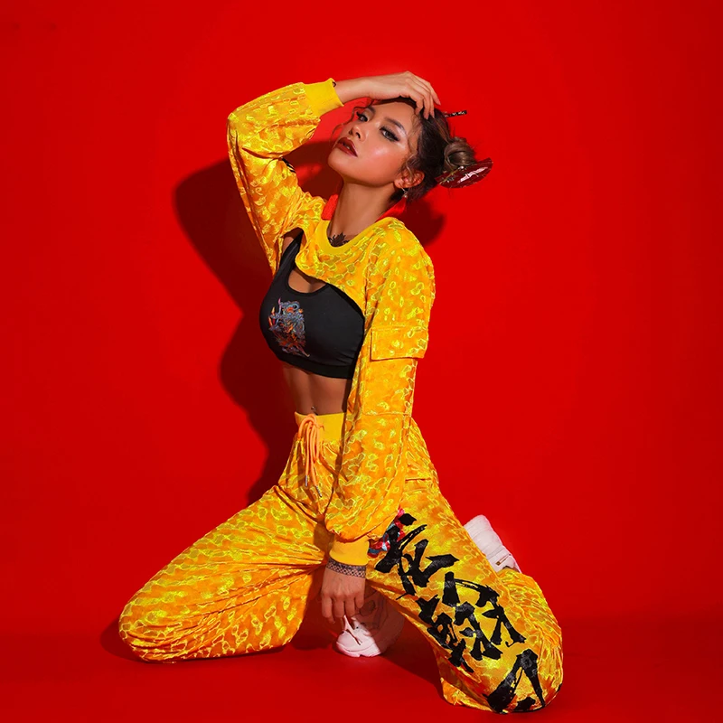 여성 재즈 연습복 긴 바지 공연 의상 K- 댄스웨어 여성 그룹 공연 의상 섹시한 무대 의상