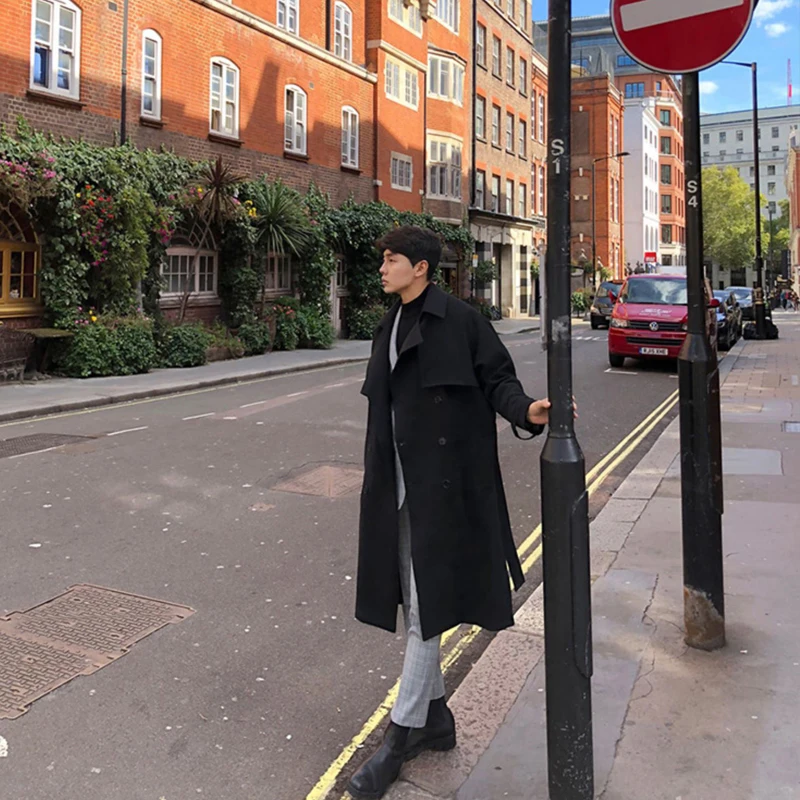 Trench doppiopetto stile inglese da uomo per il tempo libero lungo giacca a vento cappotti elegante qualità bel Trench College Hombre