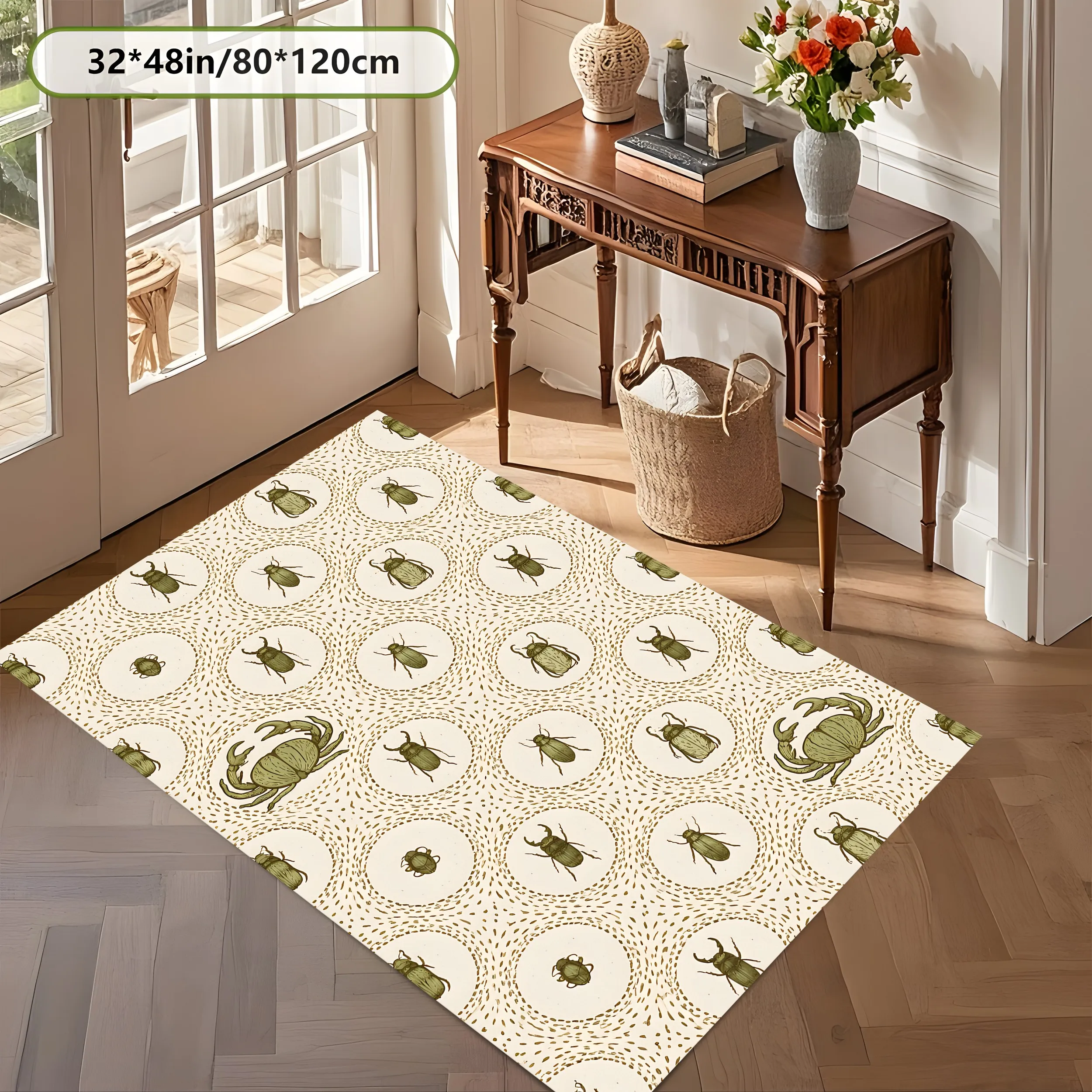 2D Large Carpet Retro Insect Shell Print Niche Vintage Style for Living Room Bedroom