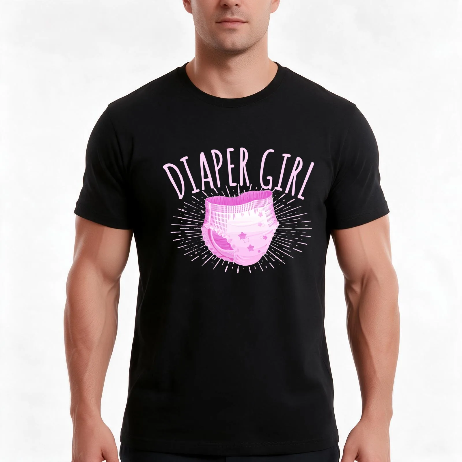 ABDL DiaperGirl Diaper GirlDDLG adult baby diaper T-Shirt, Summer Casual Cotton Tee, Oversized Streetwear Tops, Unisex Men Women