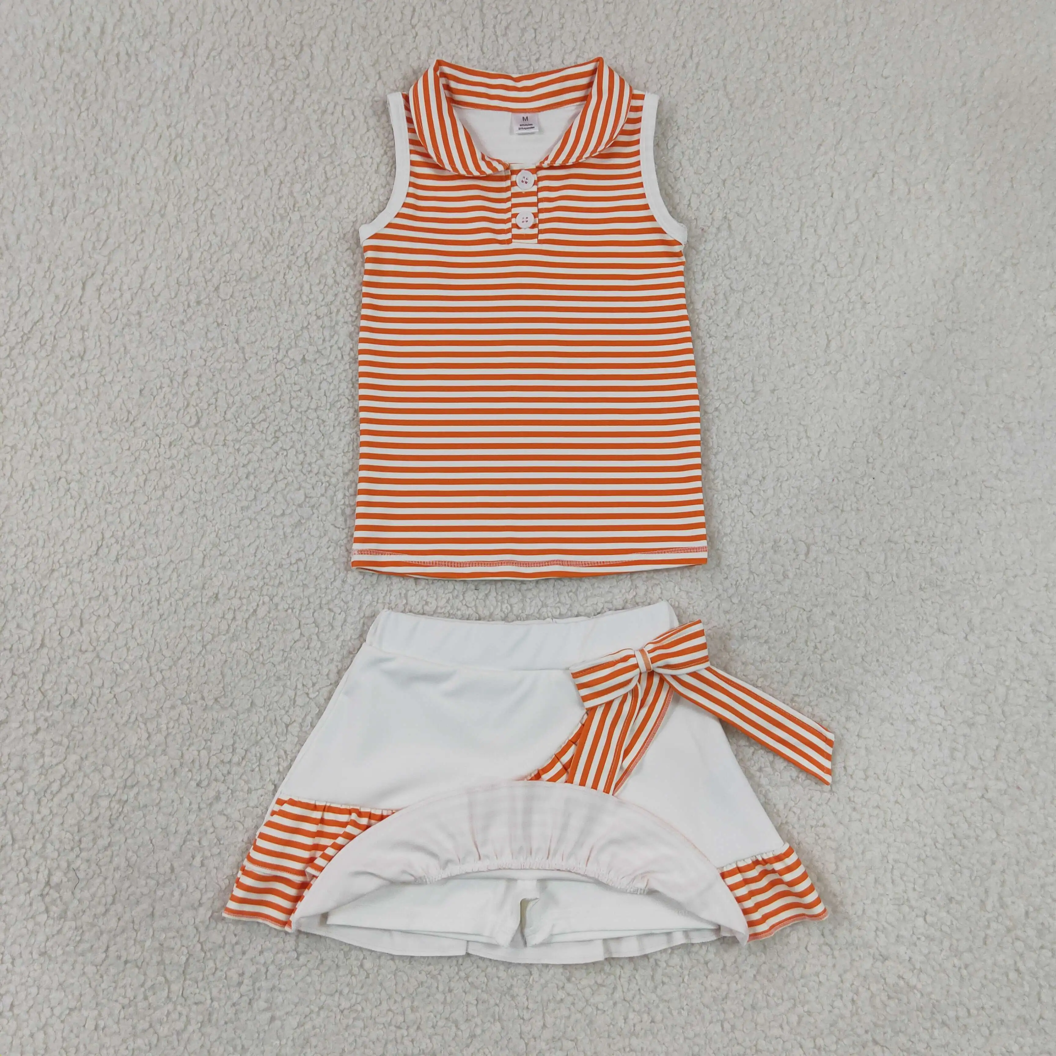 Wholesale Toddler Buttons Shirt Ruffle Skirt Shorts Kids Stripes Set Athletic Baby Girl Yoga Active Summer Breathable Clothing