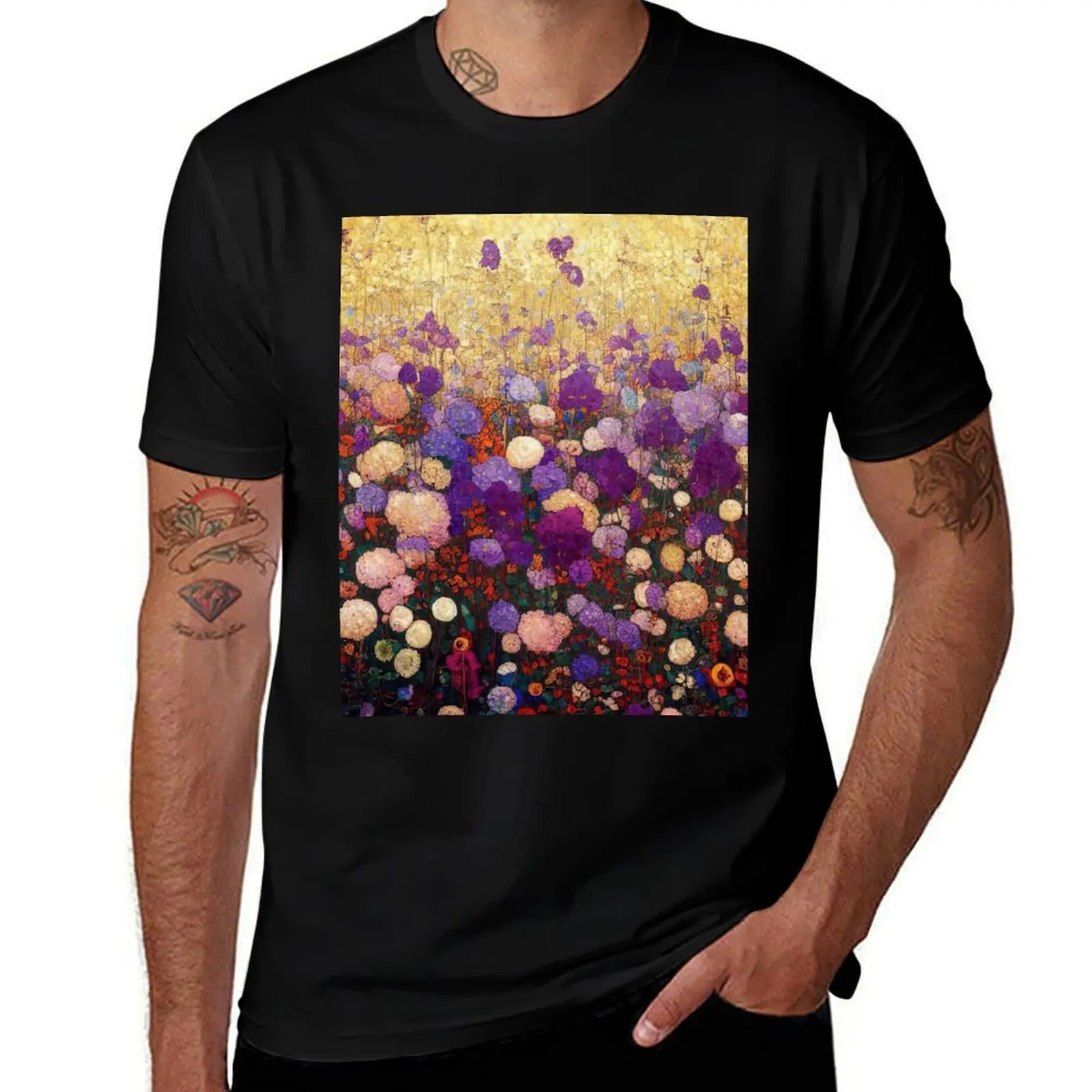 Gustav Klimt Purple Flower Garden T-Shirt summer clothes plus size clothes affliction shirts black t-shirts for men