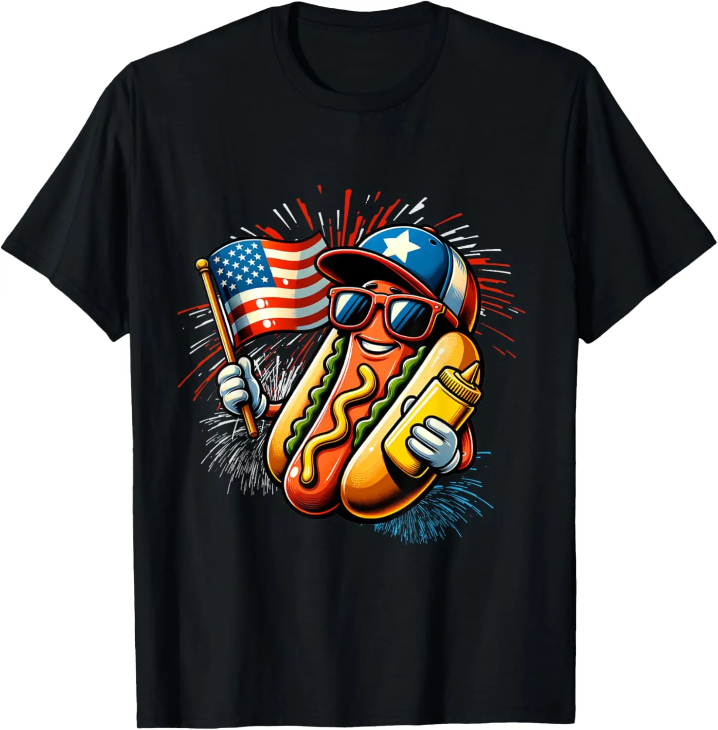 

USA Hot Dog American Flag USA 4th Of July Fourth Patriotic T-Shirt