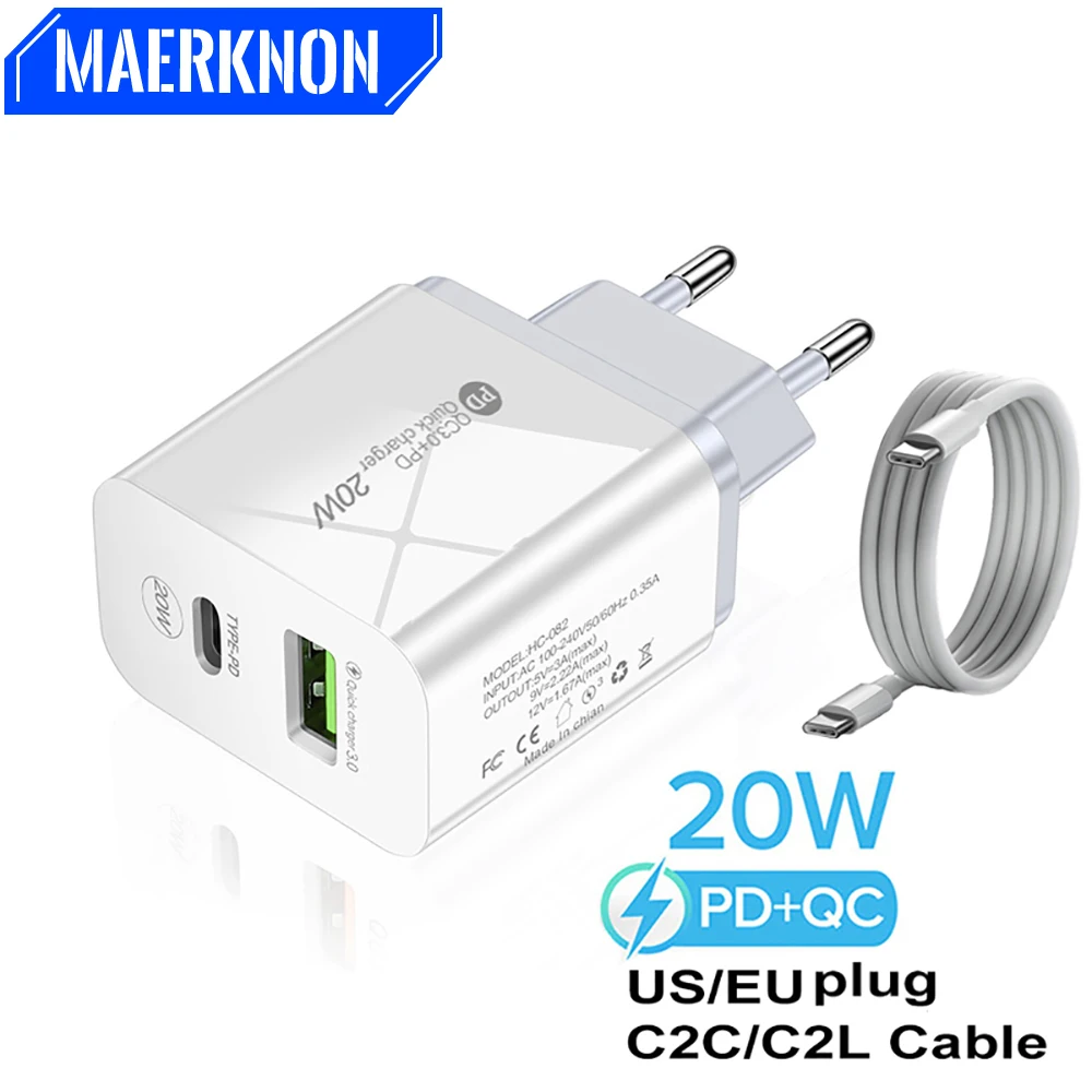 

PD 20W USB C Charger QC+PD 2 Port LED Fast Phone Charge Wall Adapter For iPhone 13 12 Huawei Xiaomi Samsung Quick Charge adapter