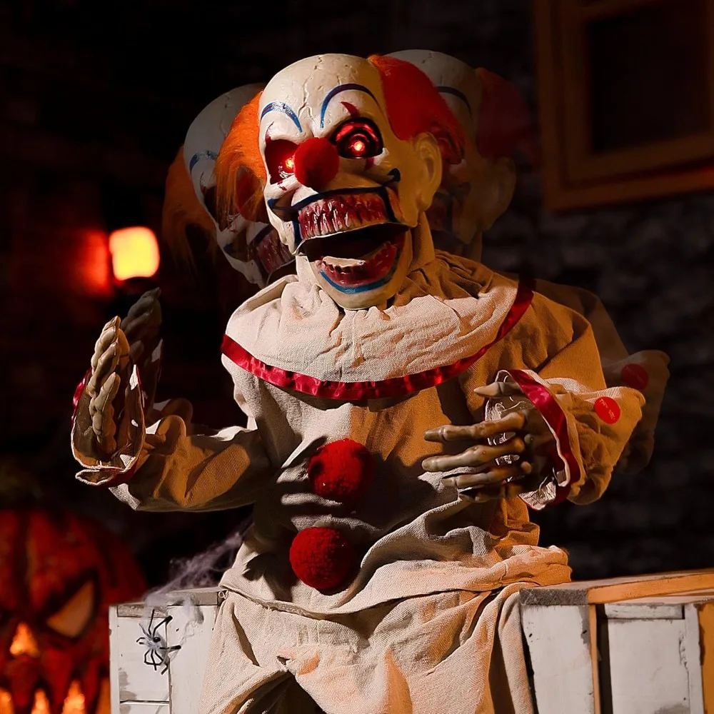 

Animatronic Sitting Clown Halloween Animated Decorations - Sound Activated with Creepy Sound, Light Up Eyes, Scary Move, Haunted