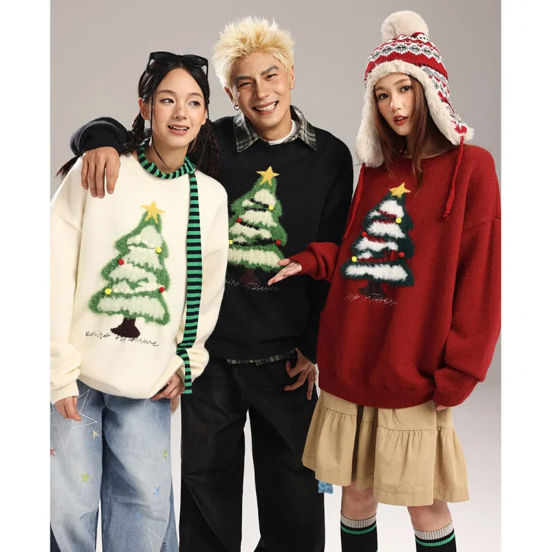 سترة محبوكة كبيرة الحجم لشجرة عيد الميلاد للرجال بلوفر شتوي للخريف #3