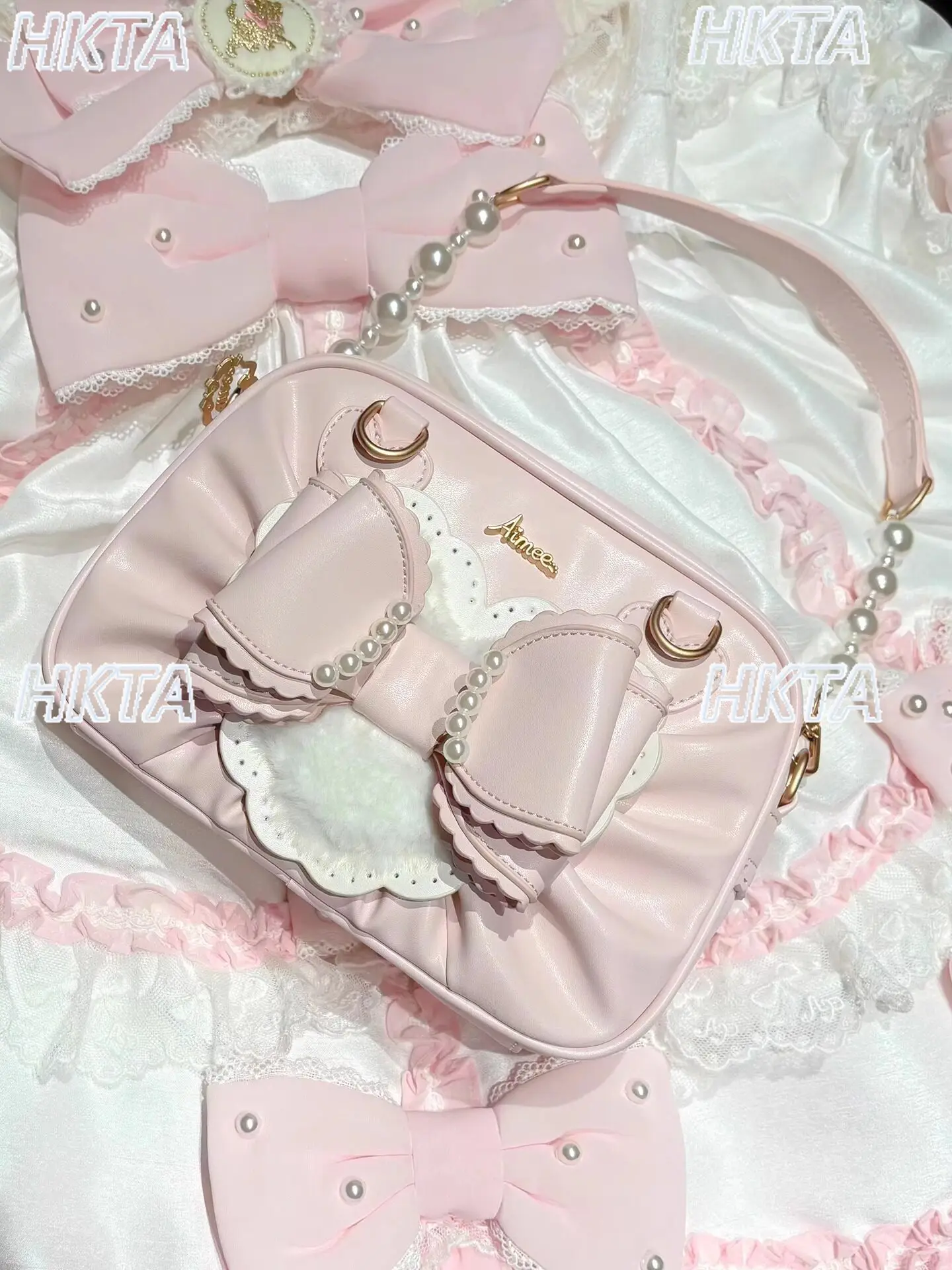Japanese Summer New Fashion Sweet Vintage Lolita Oblique Span Bag Kawaii Bow Pearl Love Stitching Cute Backpacks Pu Bags Women