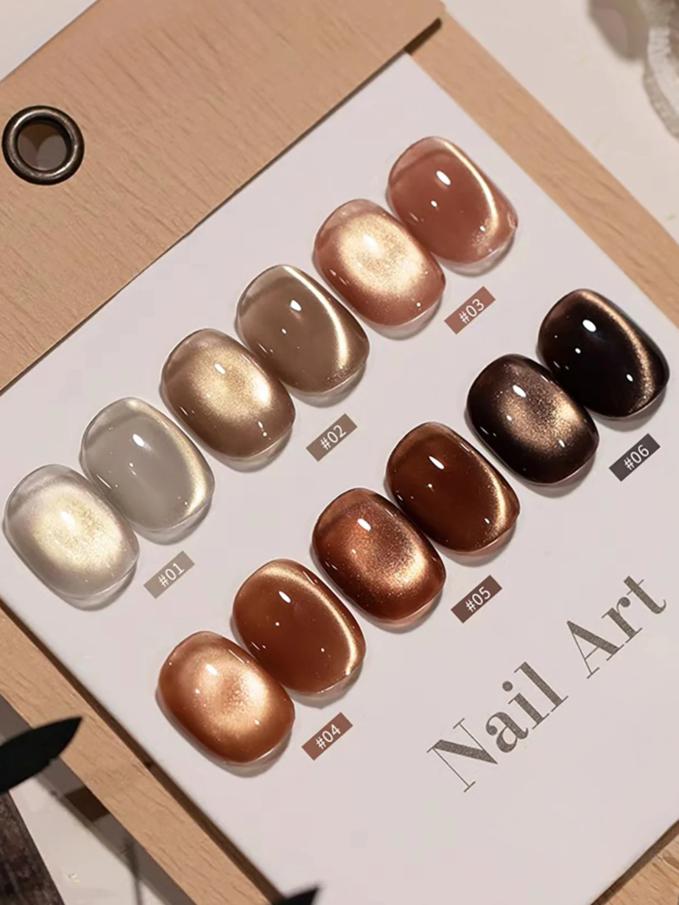 1-12 Uds PSK blanqueamiento marrón cálido Retro ojo de gato Gel esmalte de uñas nuevo estilo francés elegante Flash café marrón cuentas de vidrio arte de uñas