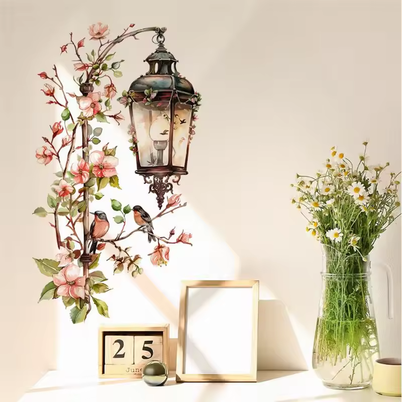 35*59CM Birds On The Flower Pendant Light Wall Sticker For Bedroom Living Room Foyer Home Background Decoration Self-Adhesive