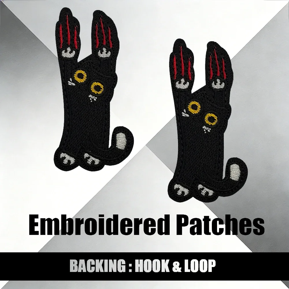 

Вышитая нашивка «Черный кот с красными когтями»: милый кот, вытягивающийся на растяжение, значок для любителей животных, мягкая ткань для одежды и аксессуаров