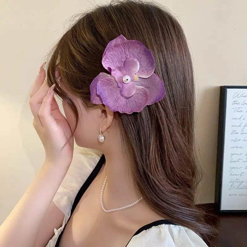 2 Pcs Korean Sweet Phalaenopsis Flower Hairpin New Fashion Bohemia Small Hair Clip Cloth Floral Pearl Hairpins Female