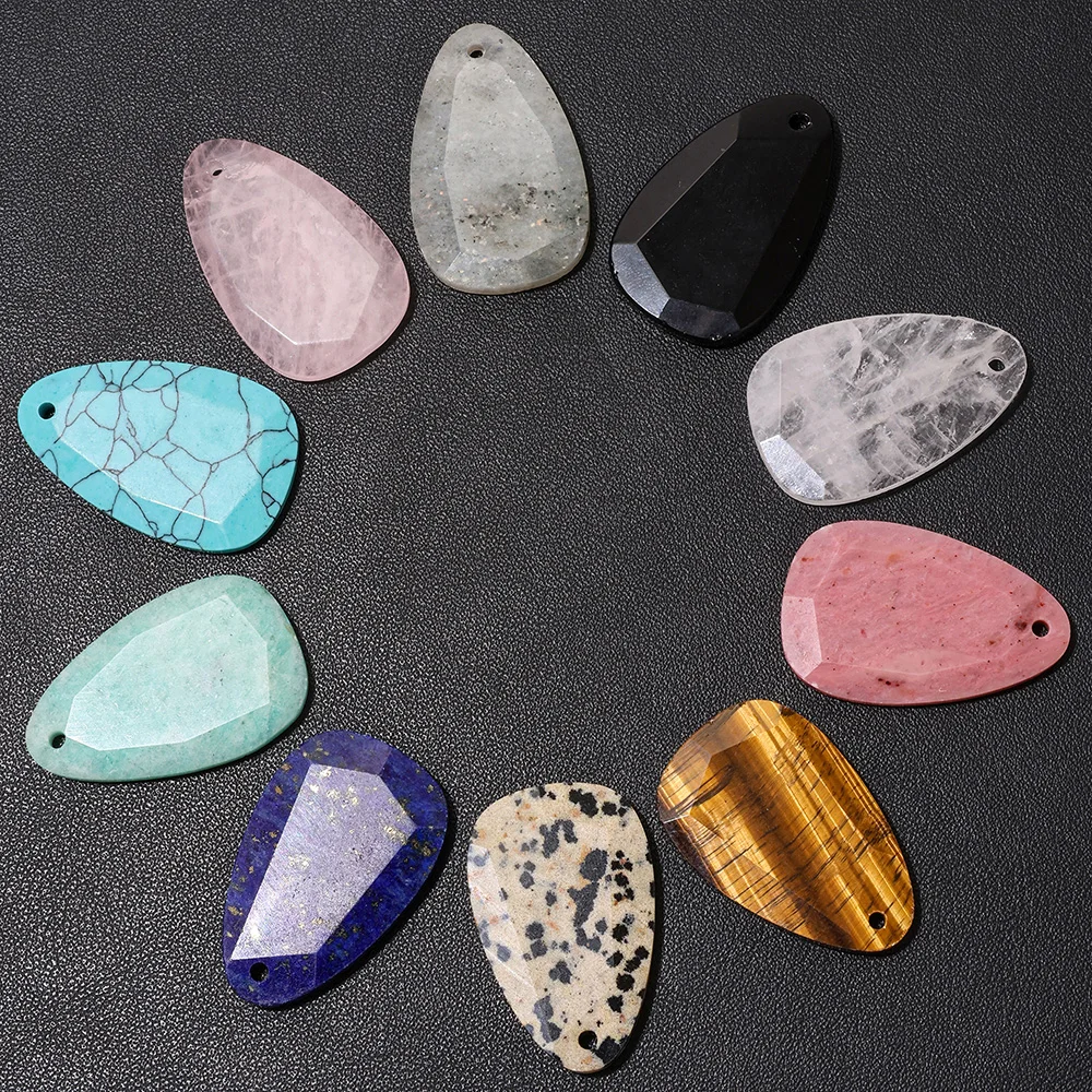 Pendentif en pierre naturelle à facettes irrégulières, 2 pièces, turquoise, obsidienne, œil de tigre, perle de guérison pour la fabrication de bijoux, bricolage