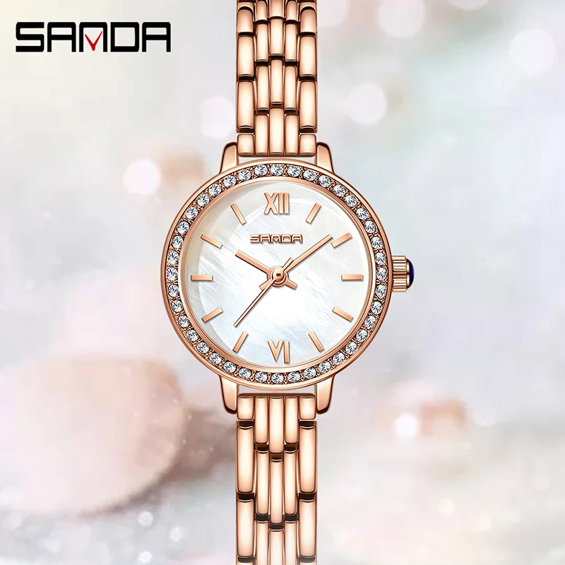 

2023 Fashion Sanda Top Brand 1095 New Luxury Waterproof Steel & Leather Bracelet Design Ladies Elegant Women's Watch Reloj Mujer