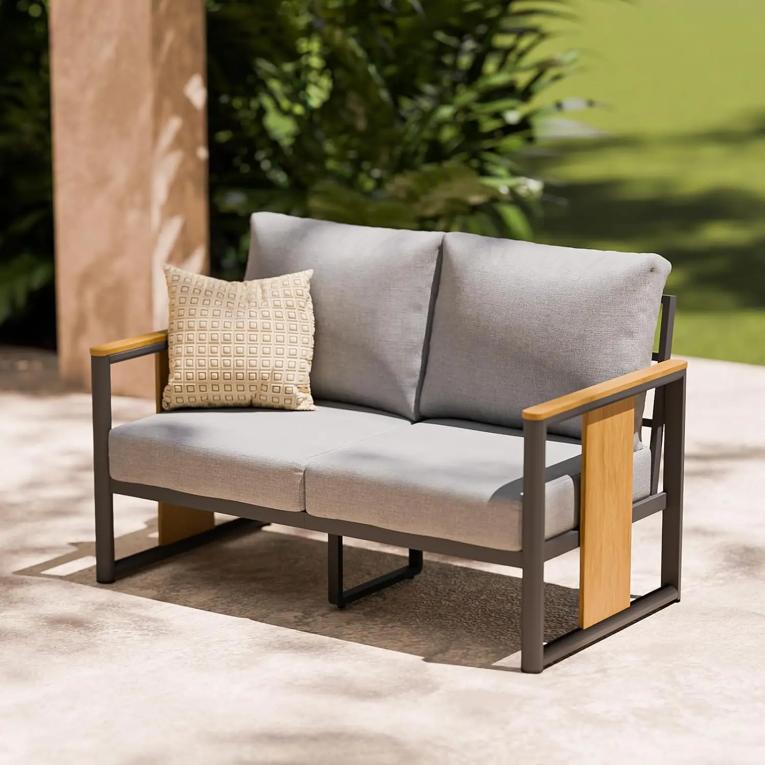 Aluminum Outdoor Loveseat with Washable Thick Cushions All-Weather Metal Furniture for Garden Backyard Porch, Customized