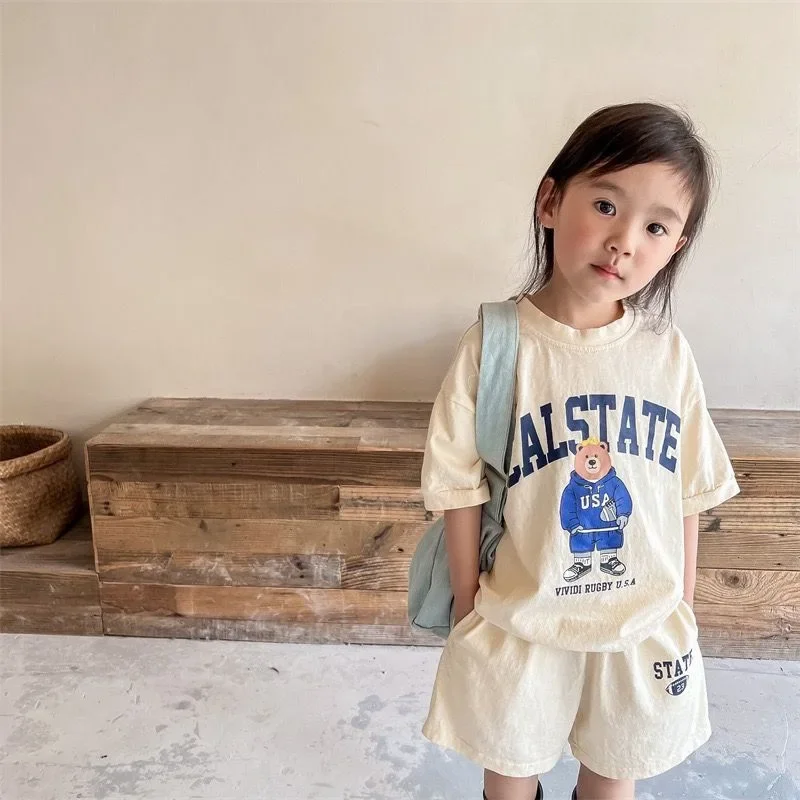 2pcs Summer Baby Clothes Set Children Boy Girl Cartoon Bear T-shirts and Shorts Suit Kid Casual Top Bottom Outfits Tracksuits image 3