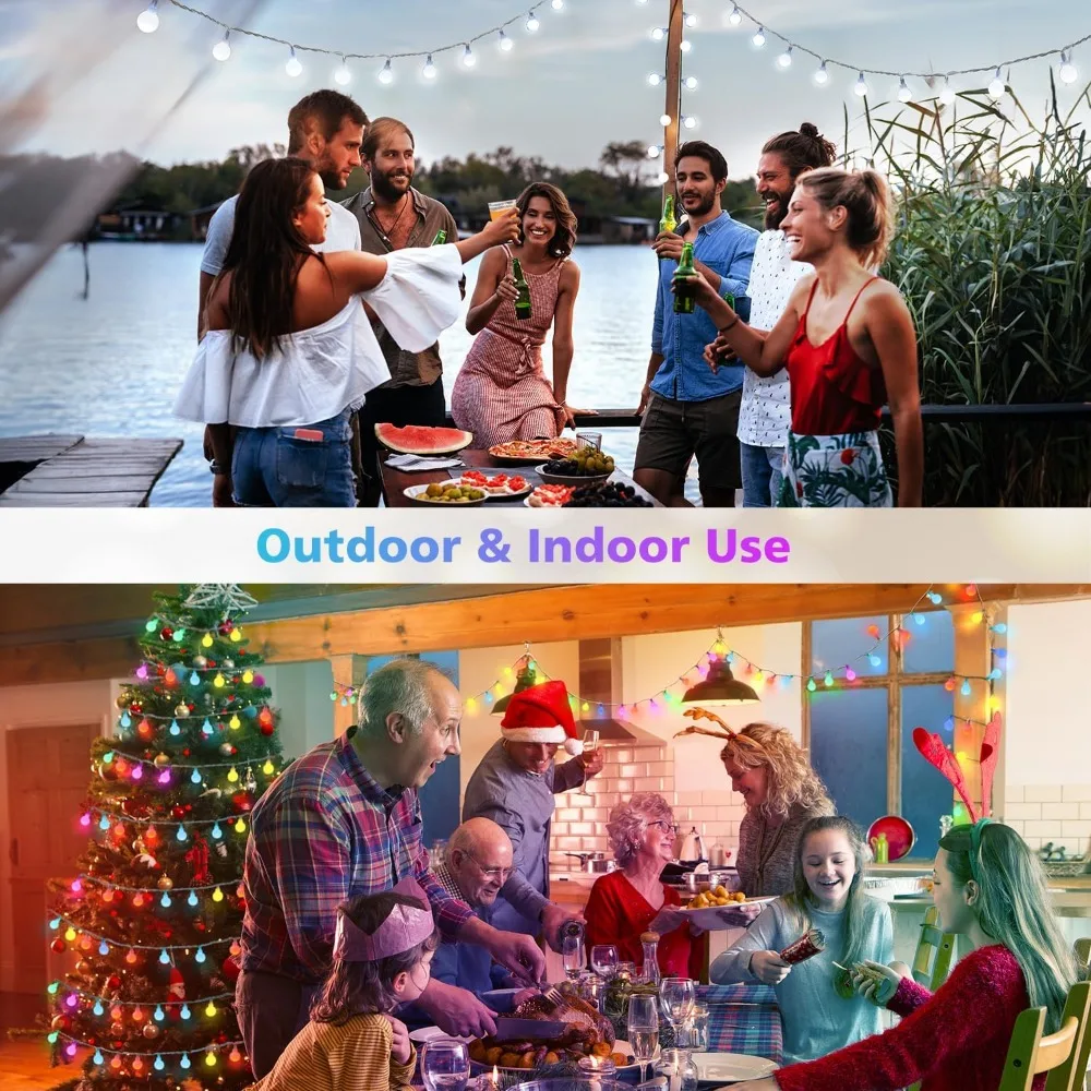 سلسلة أضواء كروية متغيرة الألوان بطول 66 قدمًا مع 120 مصباح LED وجهاز تحكم عن بعد و128 وضع إضاءة لزينة عيد الميلاد #4