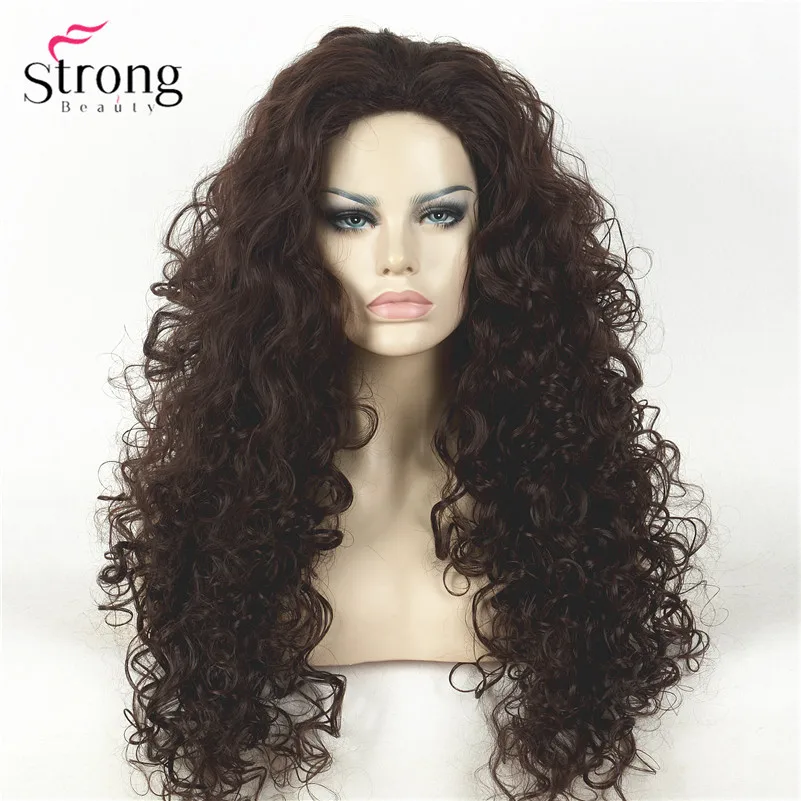 Long Dark Brown Curly Afro Full Synthetic Wig Women's Wigs