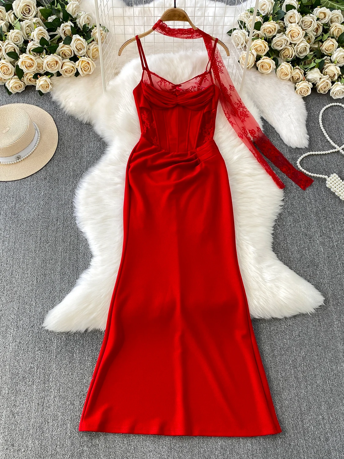 الرغبة النقية الدانتيل المرقعة Strapl طويل الدكتور المرأة عالية الخصر Fibone التخسيس Sa ألف خط ثوب سهرة رسمية الدكتور #2