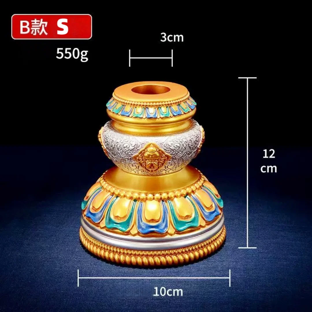 Tibetan Resin Rotating Prayer Wheel Base with Ethnic Style Eight Auspicious Symbols Stand for Meditation Altar Home Yoga Decorat