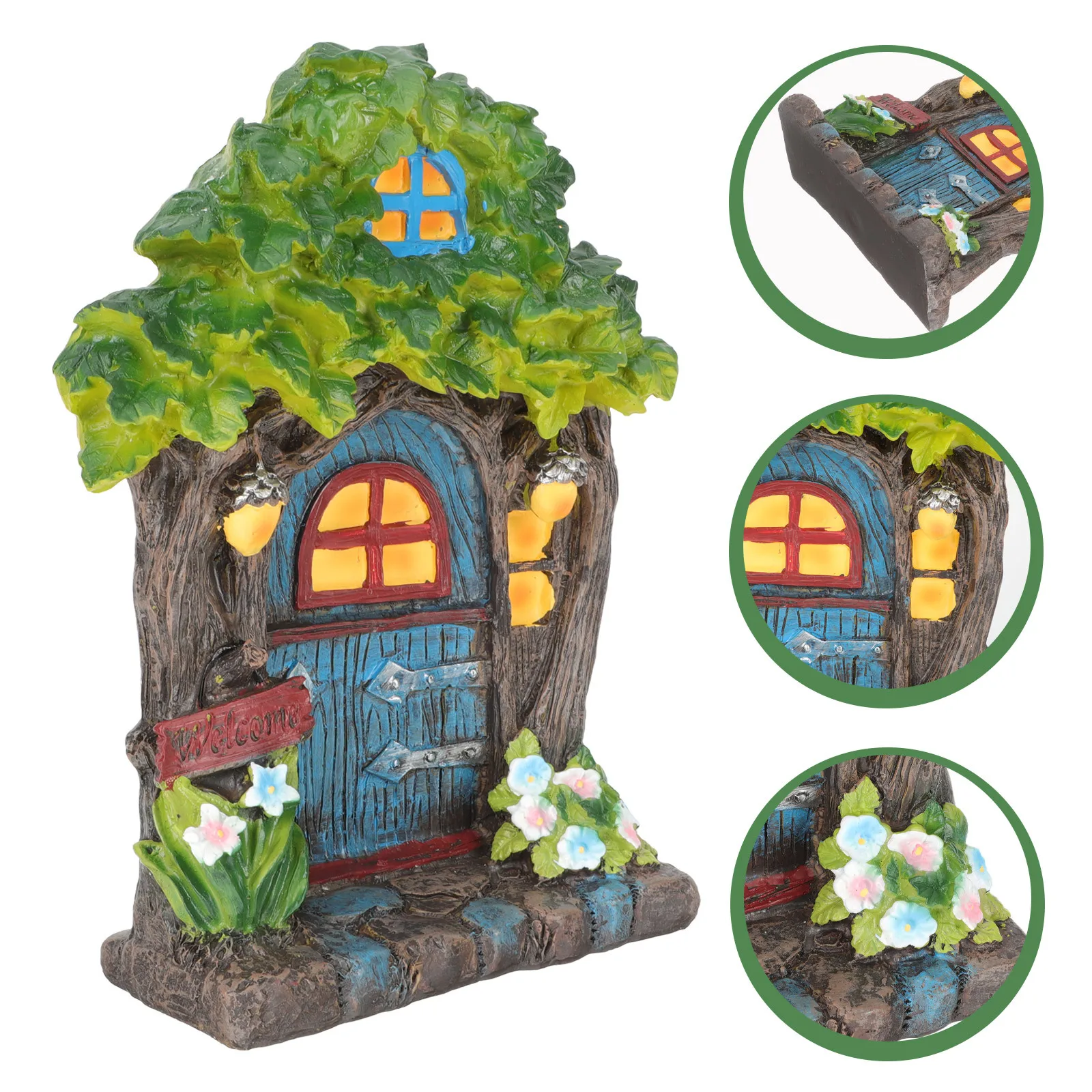 

Garden Fairy House Resin Door Sculpture Miniature Craft for Indoor Outdoor Decoration Creative Tree Window Ornament