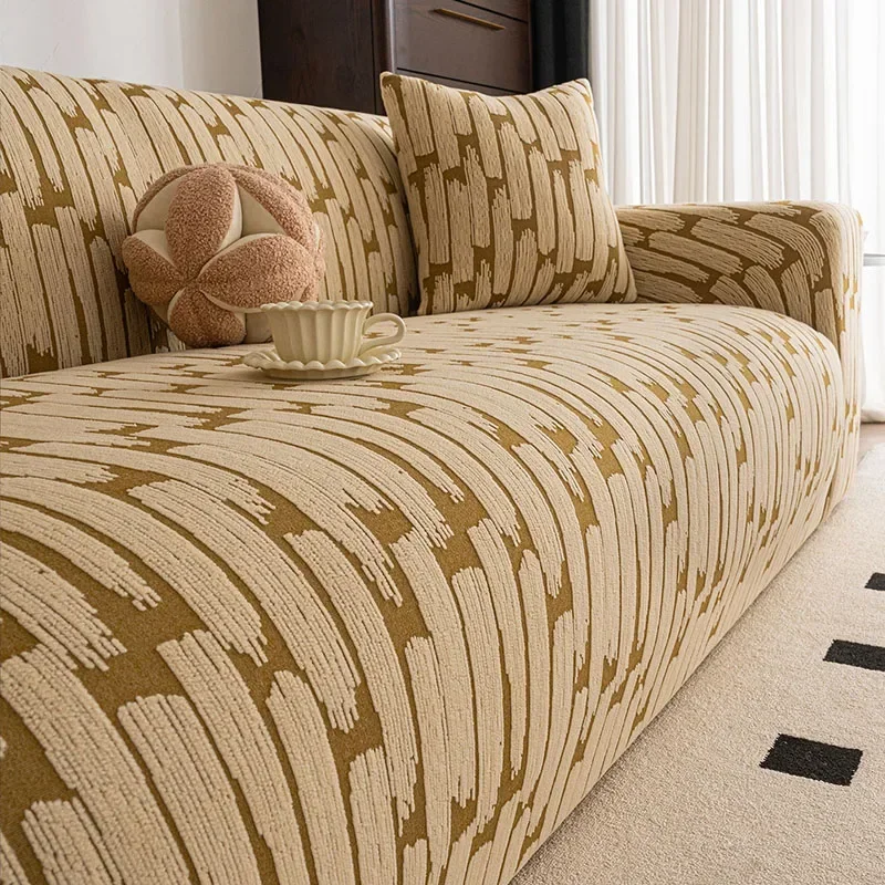 Polar Fleece Jacquard Sofa Cover Autumn Winter All Inclusive Elastic Couch Slipcover Anti Slip Pet Friendly Armchair Protector