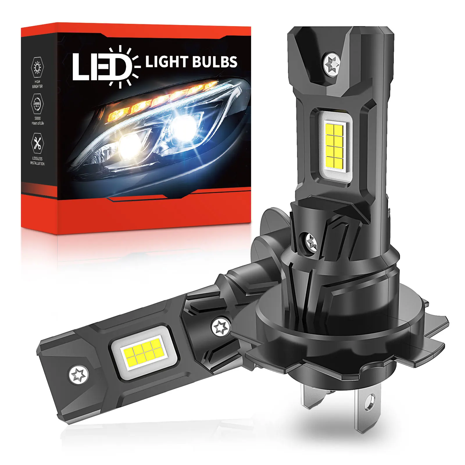 

2pcs H7 Headlight Lights 1:1 Mini Size 38000LM LED Car Headlight Bulbs With Fan Super Bright Fog Bulb 6500K White