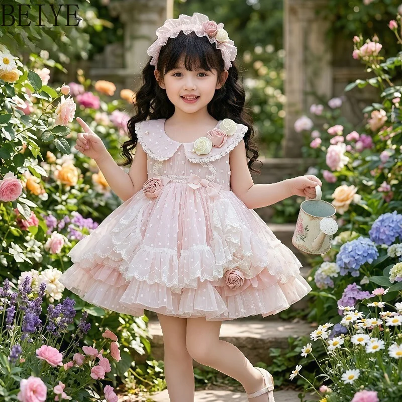 

New Lolita Girls Princess Dress for Kids Embroidered Summer Birthday Dress Baby Girls Fashionable Designer Sweet Dress