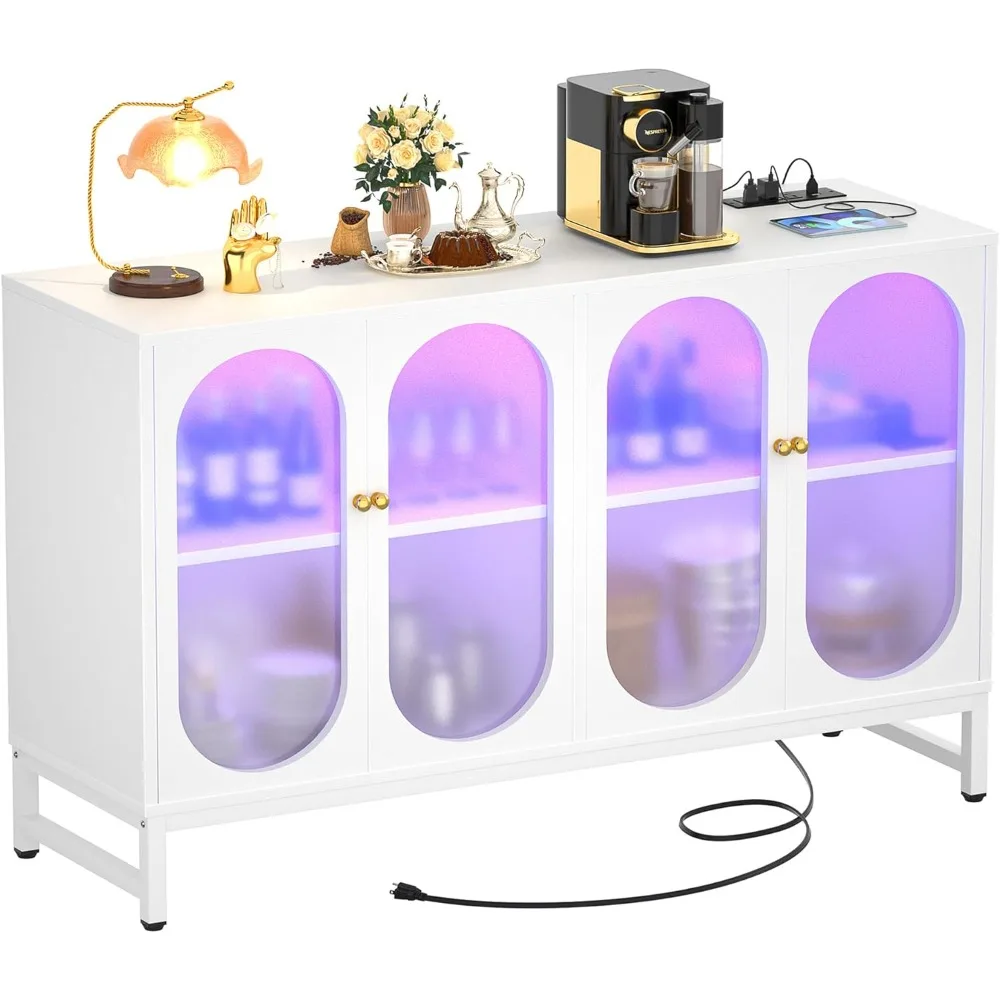 

Sideboard Buffet Cabinet with Power Outlet, Kitchen Sideboard Storage Cabinet with LED Light, 4 Doors, Modern Accent Cabinet