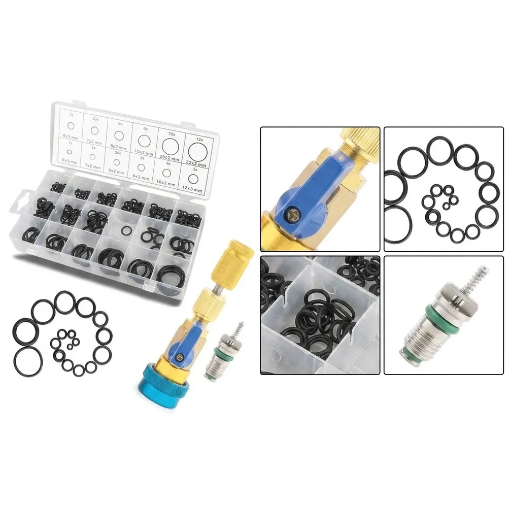 Complete Air‑Conditioner Repair Kit, Adjustable Valve Core Remover Tool With 225pcs Rubber O‑Ring Seals, Practical Maintenance