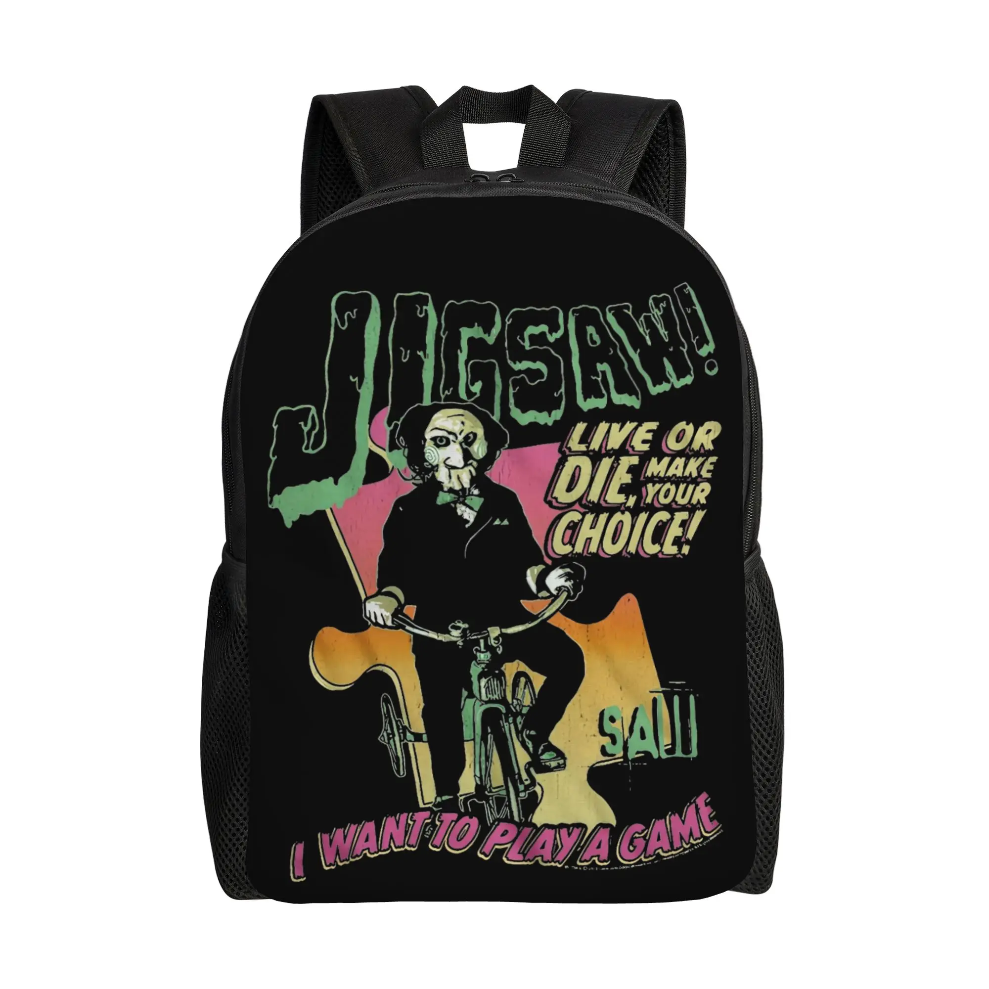 Jigsaw I Want To Play Game Backpack for Men Women Cool High School Business Daypack Saw Movie College Shoulder Bag Durable