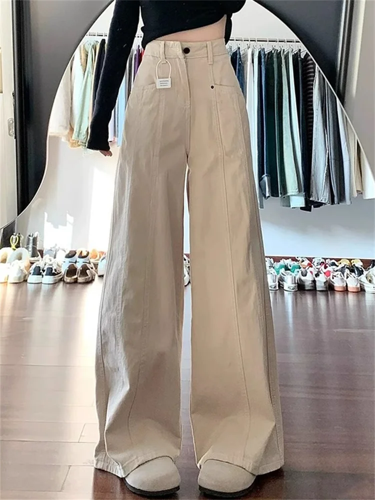 

Широкие джинсы с высокой талией. Женские свободные джинсовые брюки прямого кроя. Осенние модные брюки больших размеров. Утягивающие брюки грушевого типа.