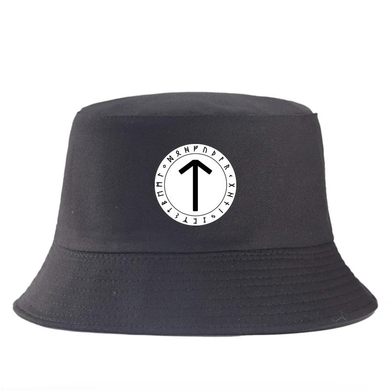 Reversible Viking Tiwaz Rune Victory Bucket Hat Nordic Mythology Warrior Symbol Fisherman Cap Double-Sided Wear Summer Panama