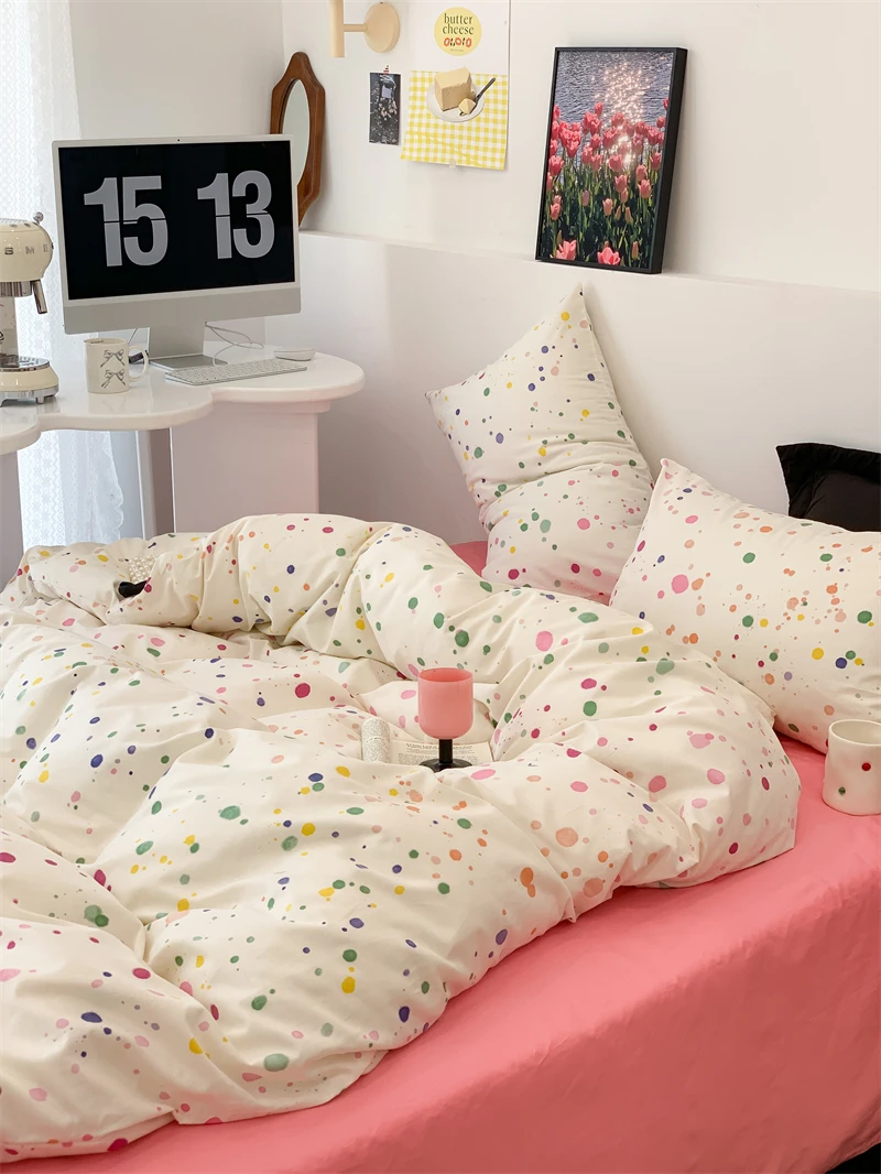 

Colorful Ink Splashing Four Piece Set for Girls' Heart, Small and Fresh Quilt Cover 1.5m 1.8m Bed Skin friendly Bed