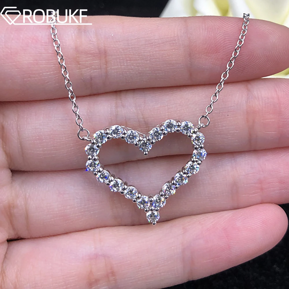 0.3-2cttw Moissanite Necklace for Women S925 Silver Heart Pendant Neck Chain Wedding Fine Jewelry with GRA Certified Wholesale