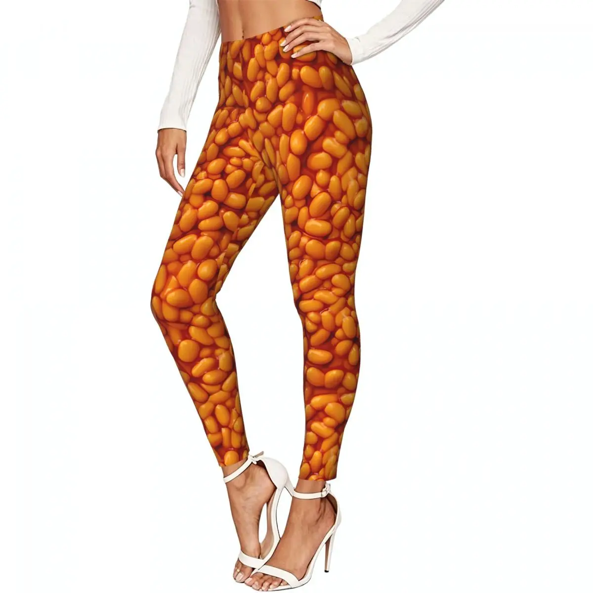 Casual Ladies Slim Leggings Baked Beans In Sauce Elastic High Waist Sports Daily Wear Trousers