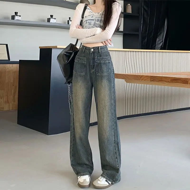 2025 Fashion New Women Autumn Wide Leg Jeans  Loose Denim Pants Korean Female High Waist Urban Straight Long High Street Trouser